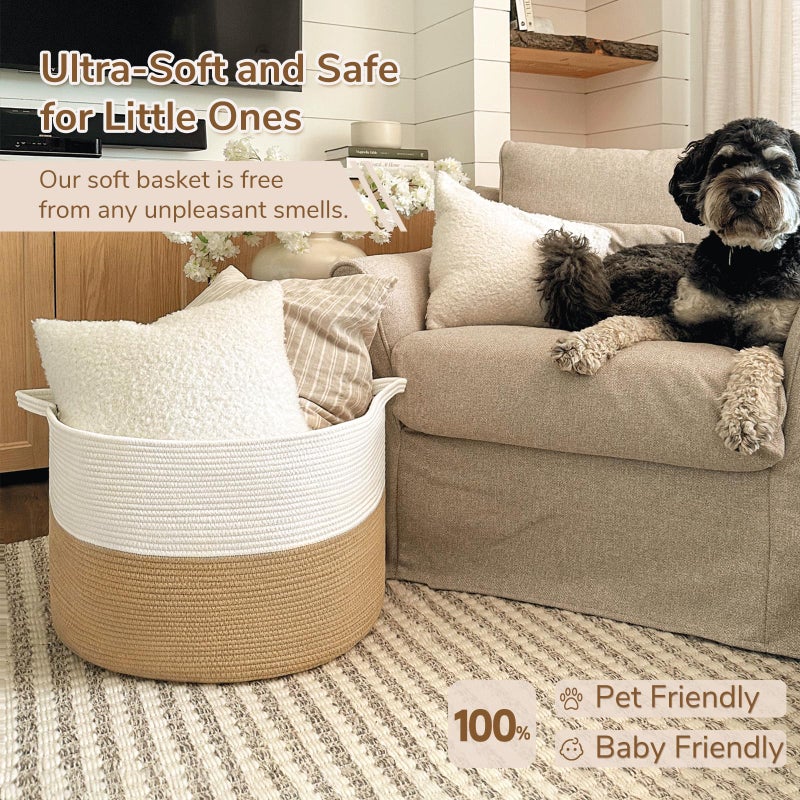 INDRESSME XXXLarge Jute Rope Basket 21.7" x 21.7" x 13.8" Woven Baby Laundry Baskets for Blankets Toys Storage Basket with Handle Comforter Cushions Storage Bins Thread Laundry Hamper - Image 2